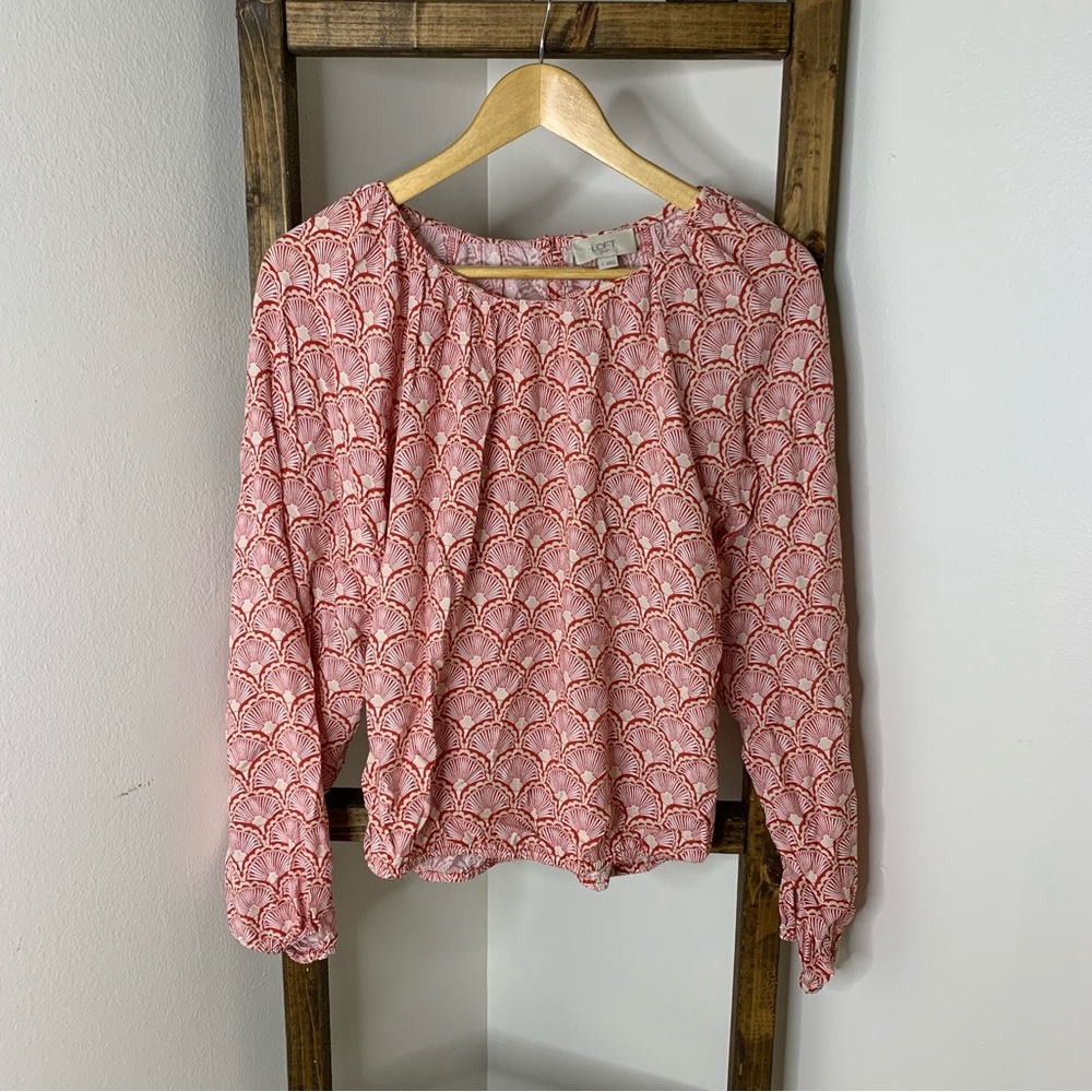 LOFT Pink Printed Long Sleeve Shell Blouse Size S